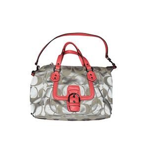 Coach Campbell Signature Belle Carryall F25294 Silver Light Khaki/Coral
